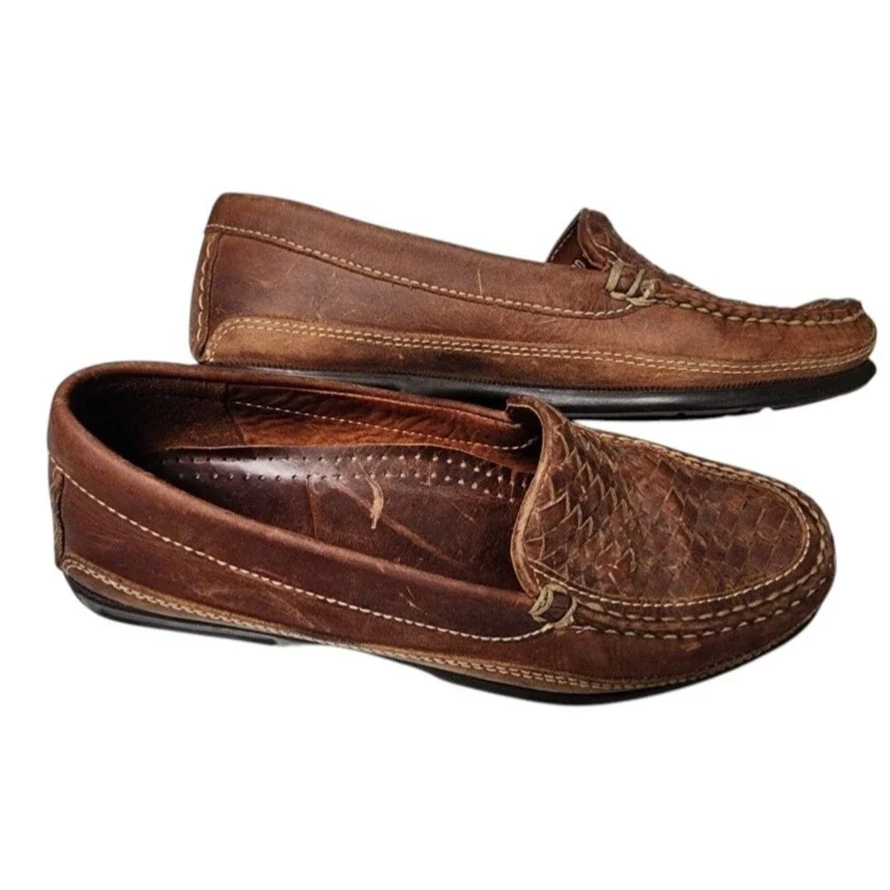 Johnston & Murphy Woven Leather Loafers Size 9 Hand Stitched Construction